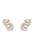 Sleek Stud Earrings, 18k White Gold, Diamond & Pearl